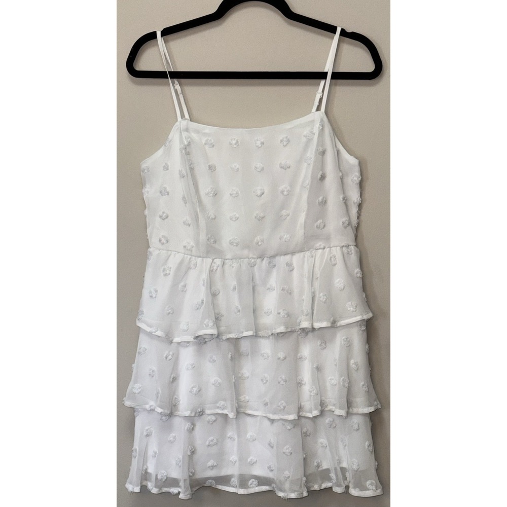 Miami For Francesca's Clip Dot Tiered Ruffled Dress Sheer Overlay Boho Large